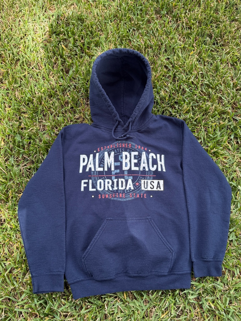 Gildan Navy Palm Beach Florida USA Graphic Hoodie